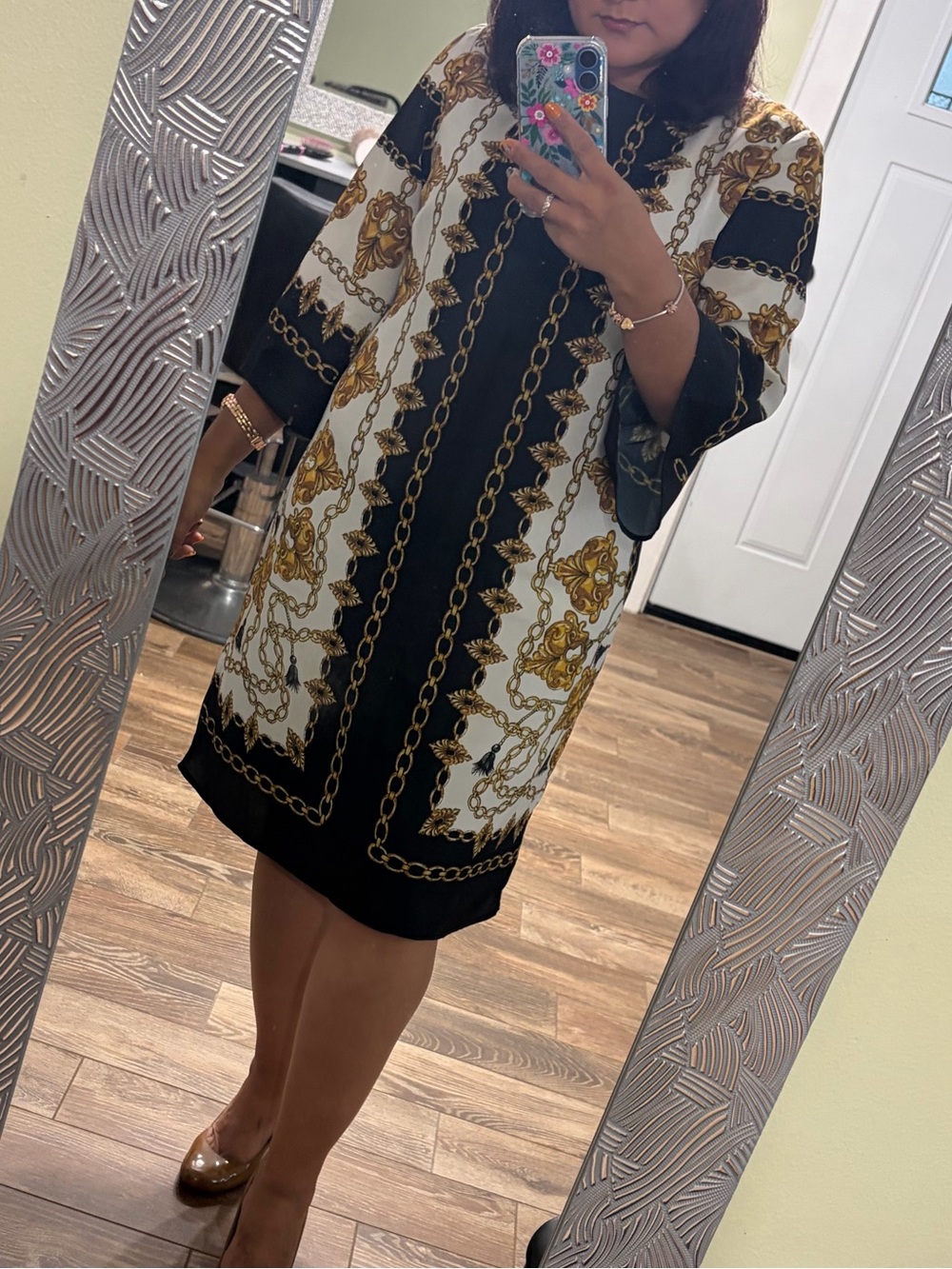 Black & White Chain Print Shift Dress